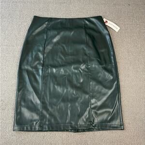 NWT Kate Kasin Faux Leather Pencil Skirt Green Size Large